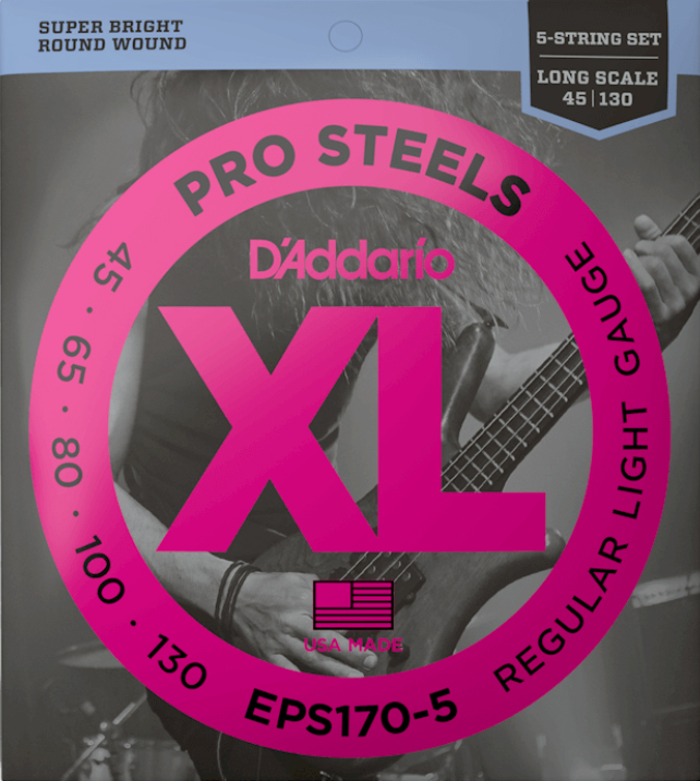 D'addario Eps170-5 Prosteels Round Wound Electric Bass Long Scale 5c 45-130 - Electric bass strings - Main picture