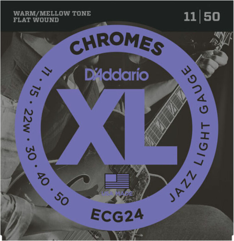 D'addario Jeu De 6 Cordes Xl Chromes Flat Wound Jazz Ecg24 Light 11-50 - Electric guitar strings - Main picture