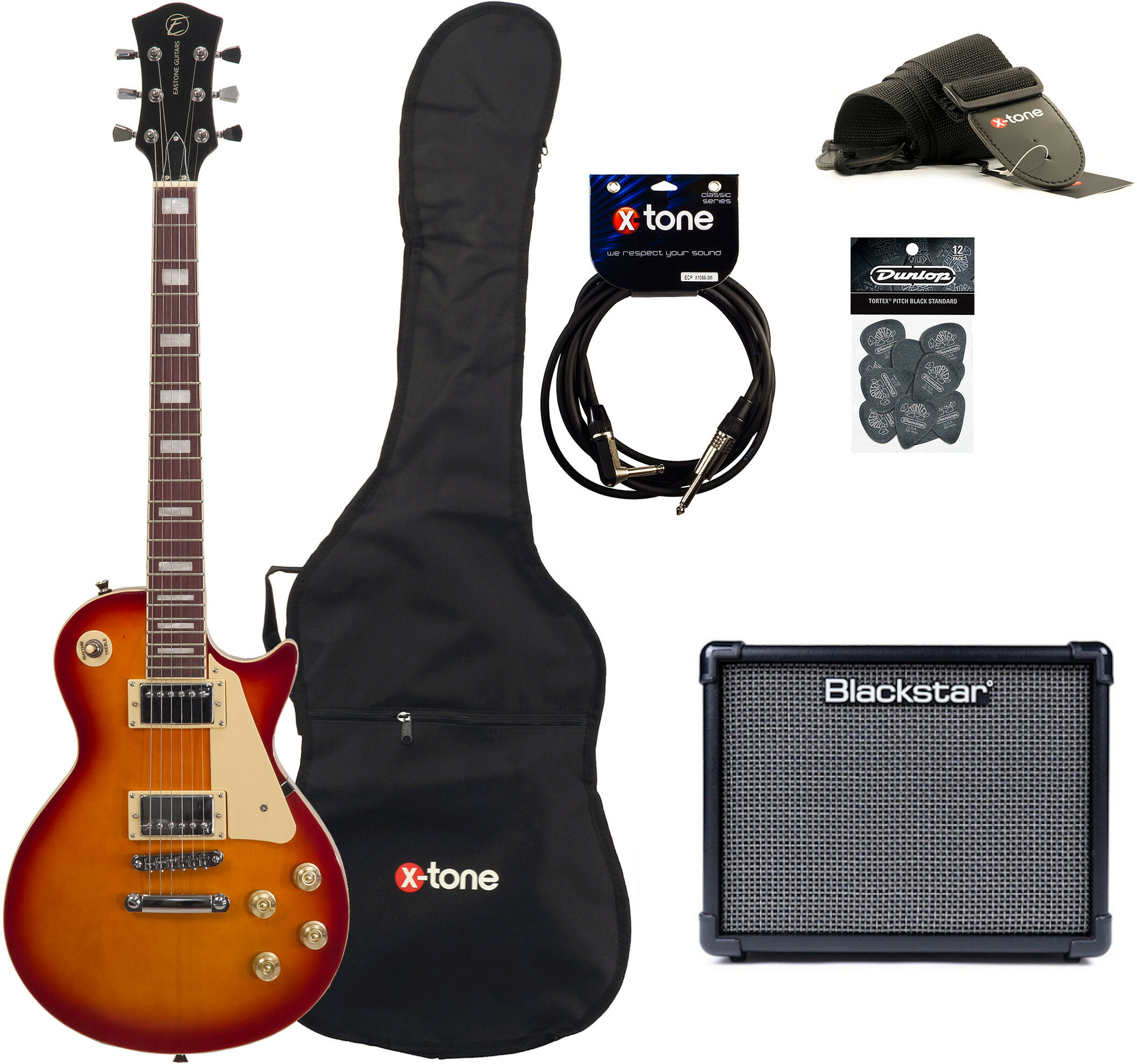 Eastone Lp100 +blackstar Id Core V3 10w +cable +housse +courroie +mediators - Cherry Sunburst - Electric guitar set - Main picture