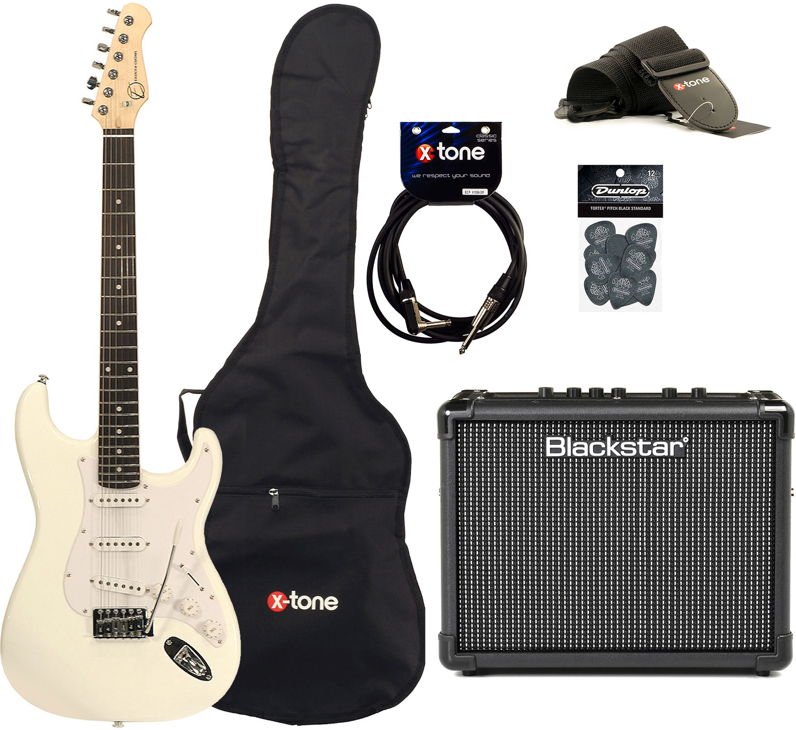 Eastone Str70 +blackstar Id Core Stereo 10 V3 +cable +housse +courroie +mediators - White - Electric guitar set - Main picture