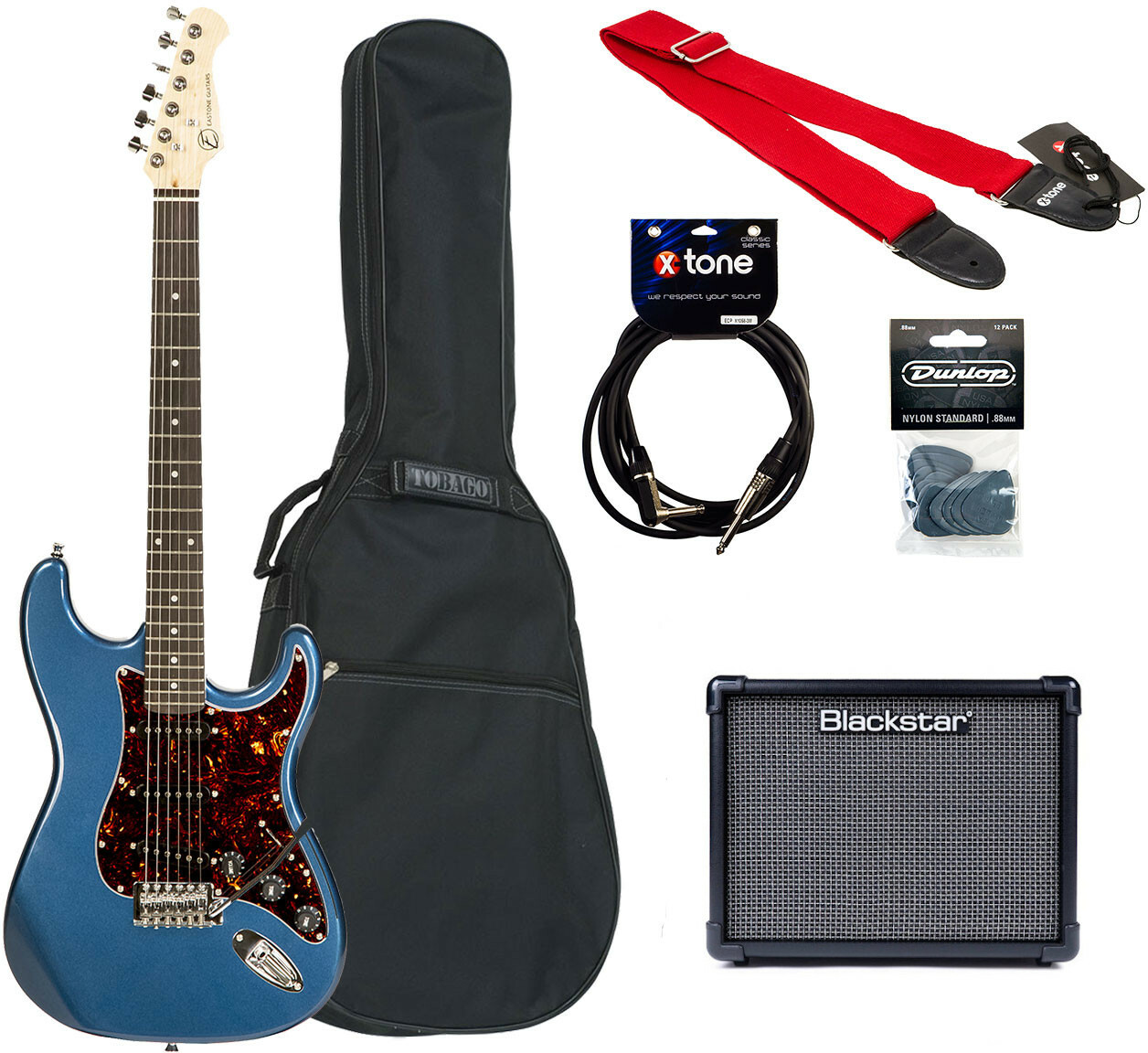 Eastone Str70t + Blackstar Id Core V3 10w +courroie +housse +cable +mediators - Lake Placid Blue - Electric guitar set - Main picture
