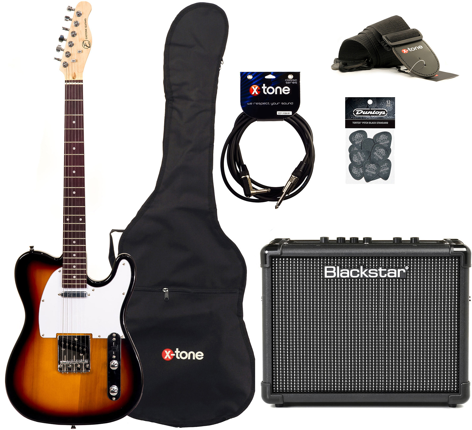 Eastone Tl70 +blackstar Id Core Stereo 10 V3 +cable +housse +courroie +mediators - 3-color Sunburst - Electric guitar set - Main picture
