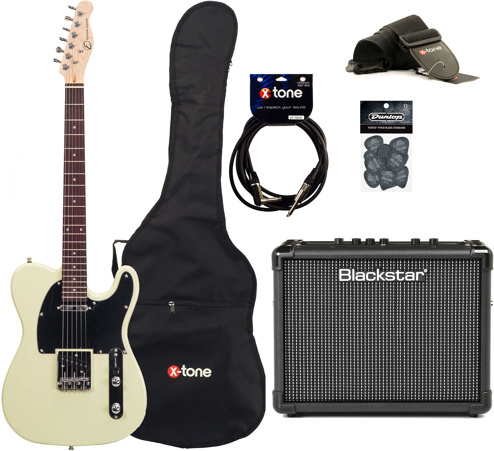Eastone Tl70 +blackstar Id Core Stereo 10 V3 +cable +housse +courroie +mediators - Ivory - Electric guitar set - Main picture
