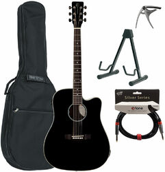 Acoustic guitar set Eastone DR100CE-BLK + Pack - Black