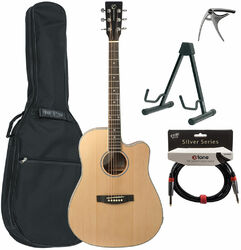 Acoustic guitar set Eastone DR100CE-NAT + Pack - Natural satin