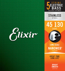 Electric bass strings Elixir 14777 Electric Bass 5-String Set Nanoweb Stainless Steel Long Scale 40-135 - 5-string set