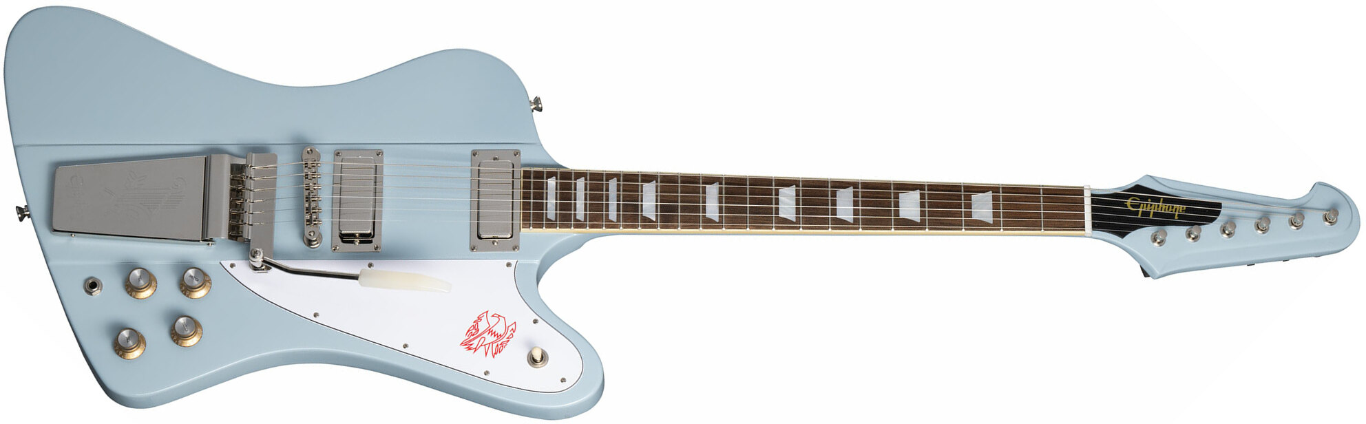 Epiphone Firebird V 1963 Maestro Vibrola Inspired By Gibson Custom 2mh Trem Lau - Frost Blue - Retro rock electric guitar - Main picture