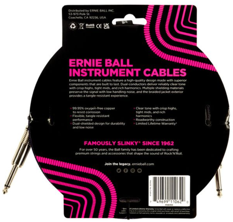 Ernie Ball Braided Instrument Cable Droit Droit 10ft 3.05m Red Black - Cable - Variation 1