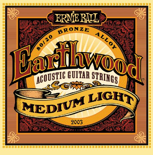 Ernie Ball Jeu De 6 Cordes Folk 2003 Earthwood 80/20 Bronze Medium Light 12-54 - Acoustic guitar strings - Variation 1