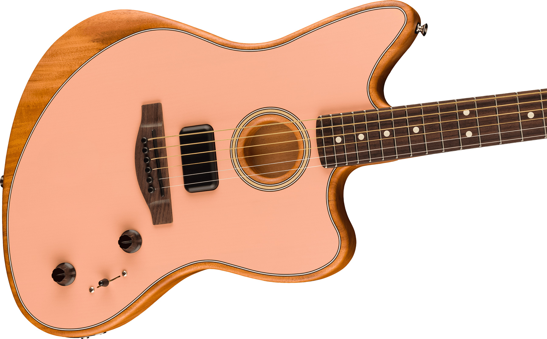 Fender Acoustasonic Jazzmaster Player Mex Epicea Acajou Rw - Shell Pink - Electro acoustic guitar - Variation 2