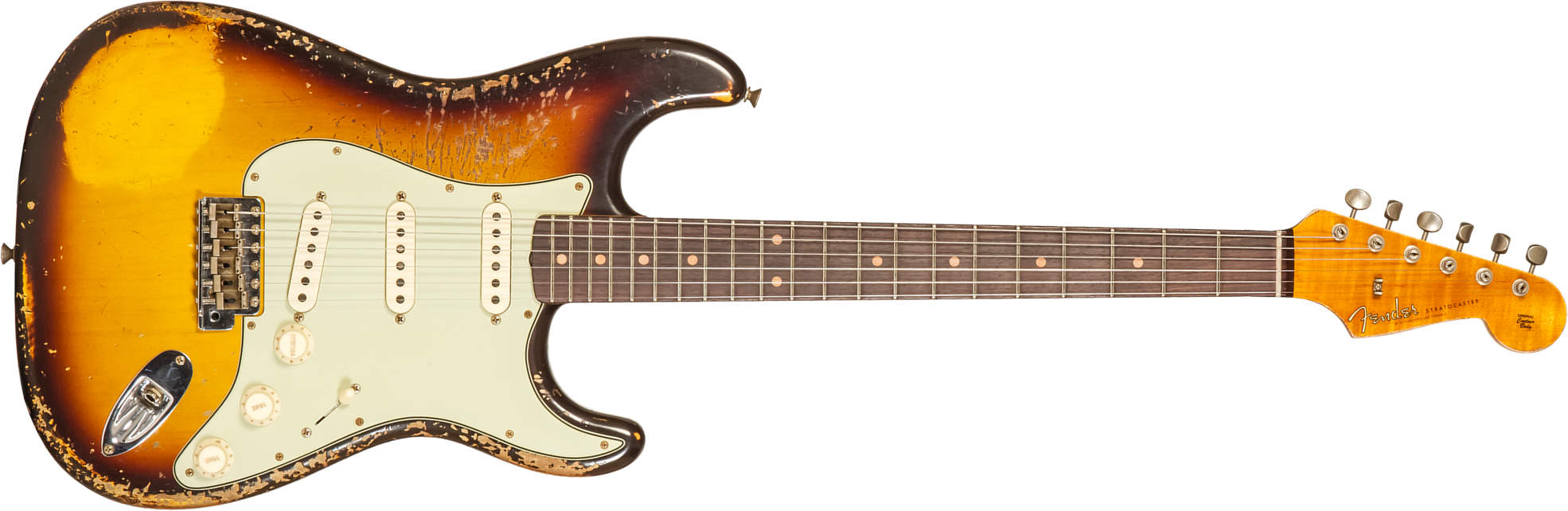 Fender Custom Shop Strat 1959 3s Trem Rw #cz571958 - Super Heavy Relic Aged Chocolate 3-color Sunburst - Str shape electric guitar - Main picture