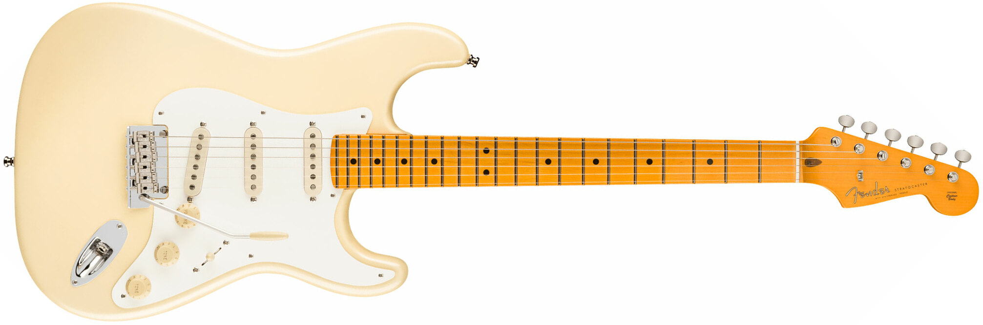 Fender Lincoln Brewster Strat Usa Signature 3s Dimarzio Trem Mn - Olympic Pearl - Retro rock electric guitar - Main picture