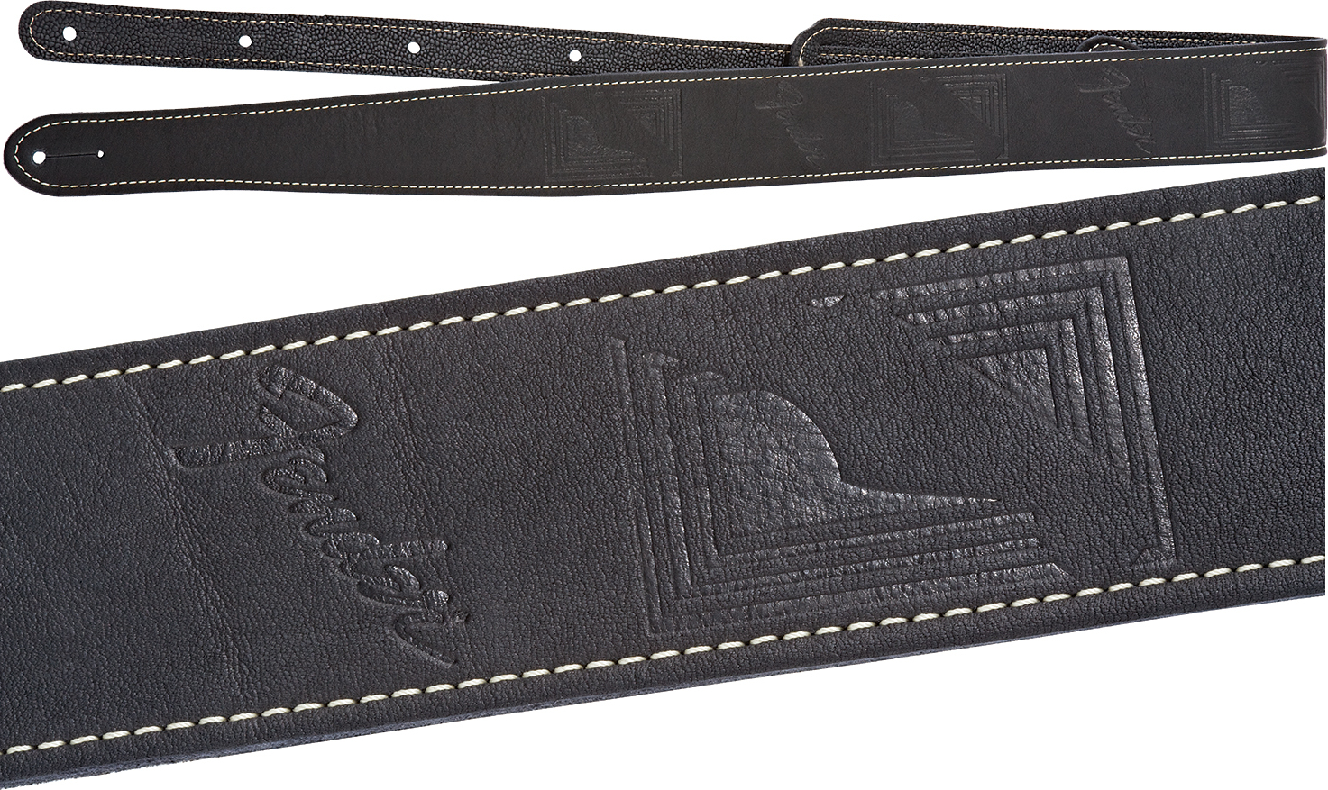 Fender Monogram Leather Strap Cuir Black - Guitar strap - Main picture