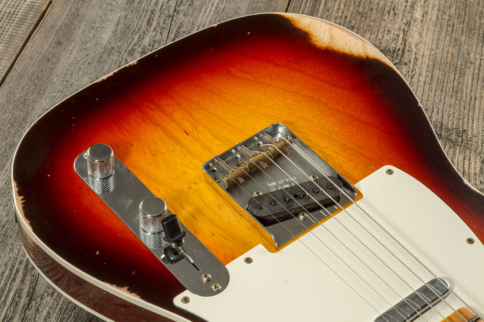 Fender Custom Shop Tele Custom 1959 2s Ht Mn #cz573750 - Relic Chocolate 3-color Sunburst - Tel shape electric guitar - Variation 3