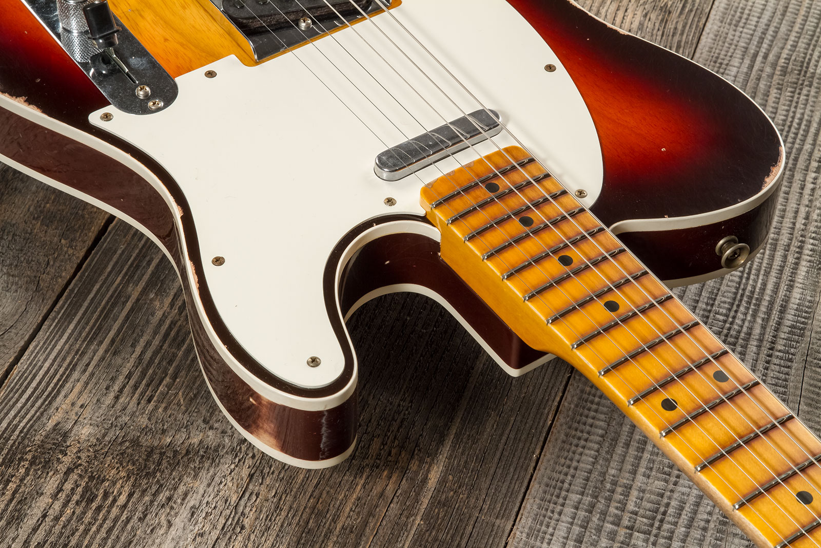 Fender Custom Shop Tele Custom 1959 2s Ht Mn #cz573750 - Relic Chocolate 3-color Sunburst - Tel shape electric guitar - Variation 4