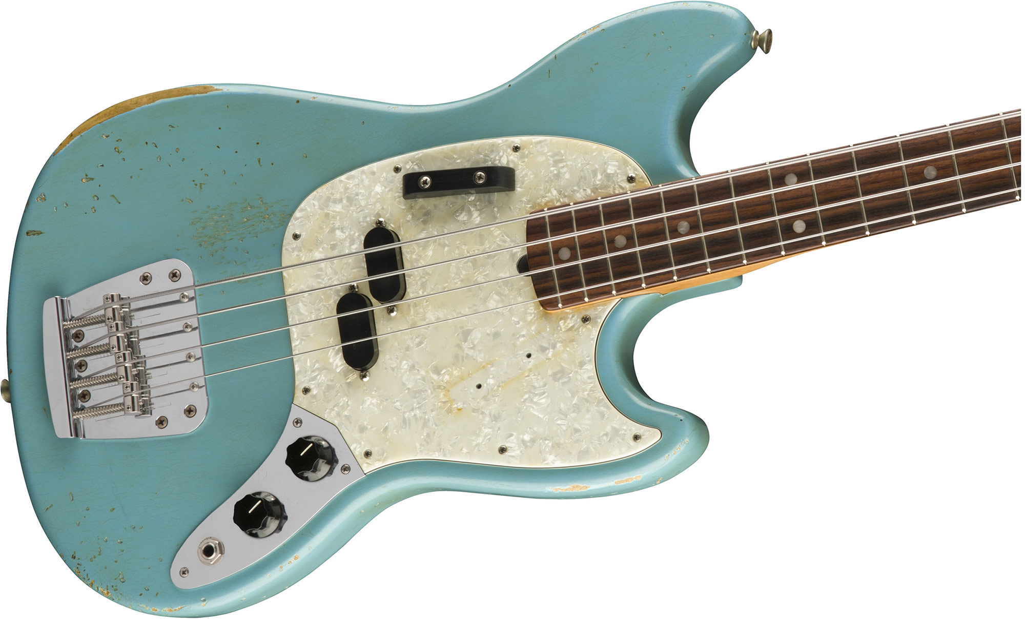 Fender Justin Meldal-johnsen Jmj Mustang Bass Road Worn Mex Rw - Faded Daphne Blue - Electric bass for kids - Variation 2