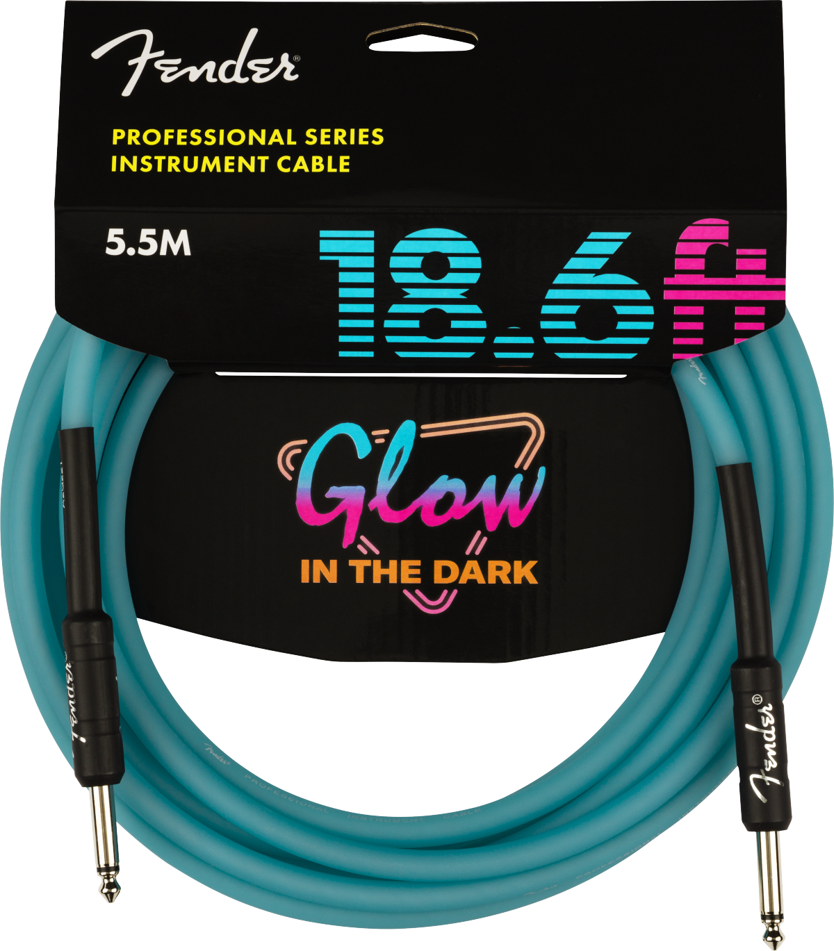 Fender Pro Glow In The Dark Instrument Cable Droit/droit 18.6ft Blue - Cable - Variation 1