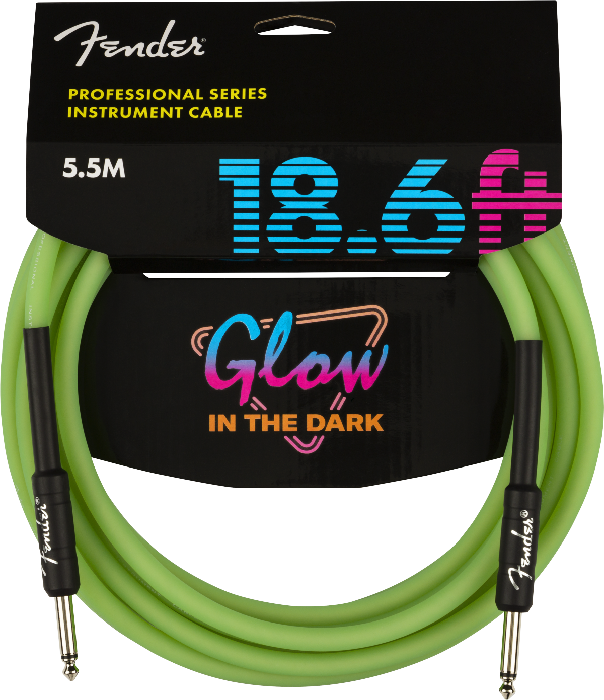 Fender Pro Glow In The Dark Instrument Cable Droit/droit 18.6ft Green - Cable - Variation 1