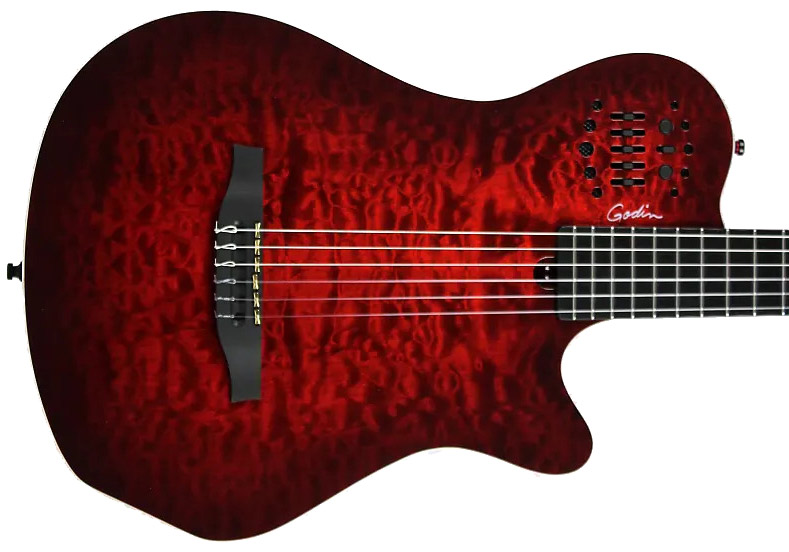 Godin Acs Sa Grand Concert Quilted Maple Multiac Nylon Cw Cedre Acajou Ric Synth Access - Trans Red - Acoustic guitar & electro - Variation 1