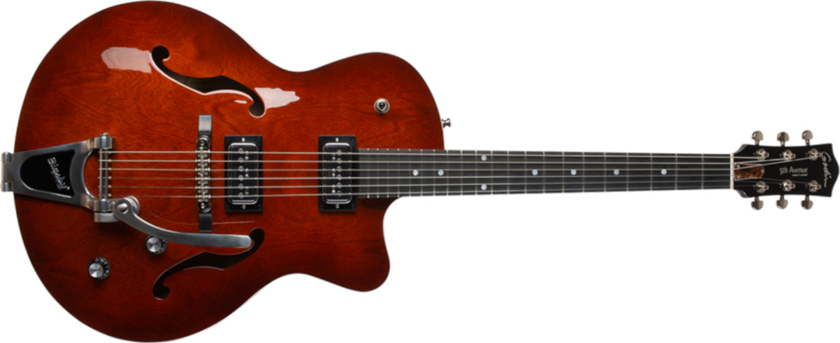 Godin 5th Avenue Uptown T-armond Bigsby Hh Cw - Havana Burst - Hollow-body electric guitar - Main picture