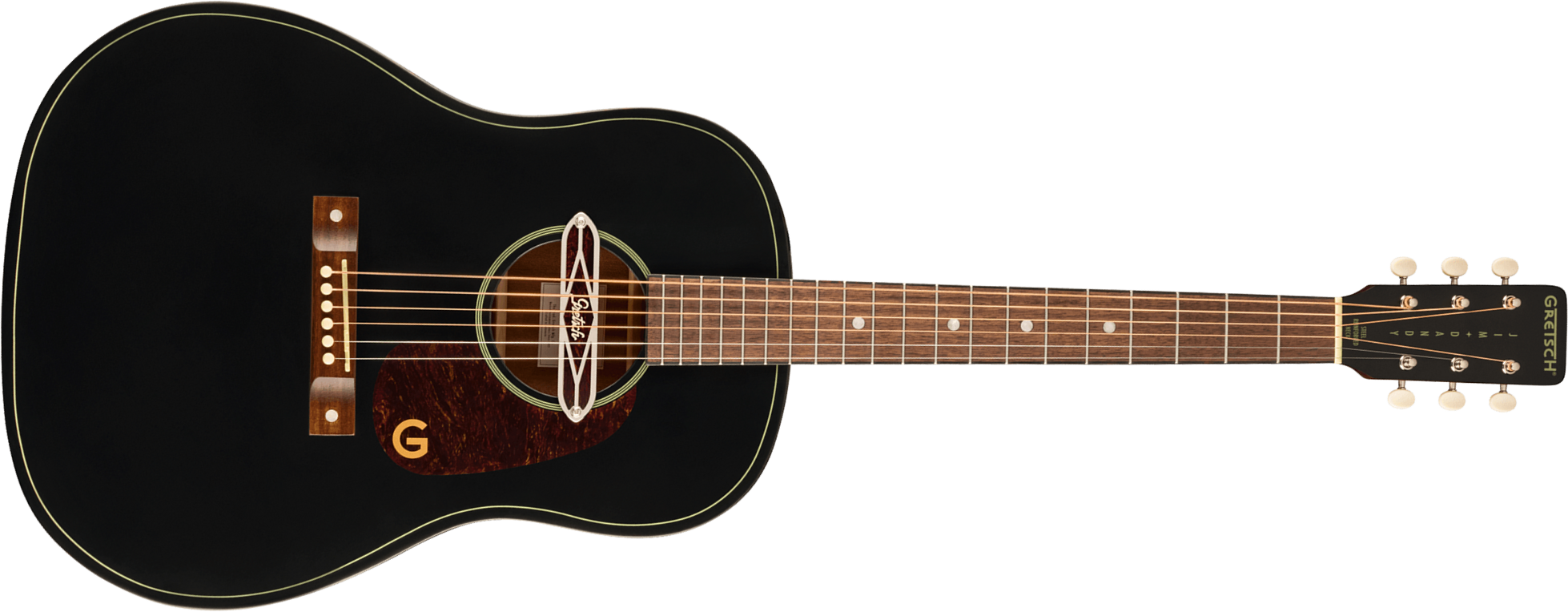 Gretsch Jim Dandy Deltoluxe Dreadnought Tout Sapele Noy - Black Top Semi Gloss - Electro acoustic guitar - Main picture