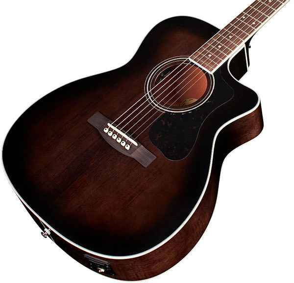 Guild Om-260ce Deluxe Flamed Mahogany Westerly Orchestra Cw Epicea Acajou Pf - Transparent Black Burst - Electro acoustic guitar - Variation 2