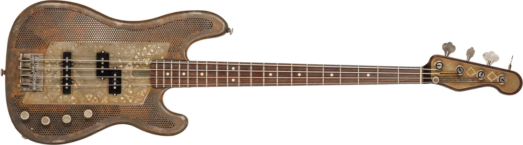James Trussart Steelcaster Bass Perforated Active Pf #19045 - Rust O Matic African Engraved - Solid body electric bass - Main picture