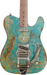 Semi-hollow electric guitar James trussart Deluxe SteelCaster Blue Moon #22099 - Titanic green gator