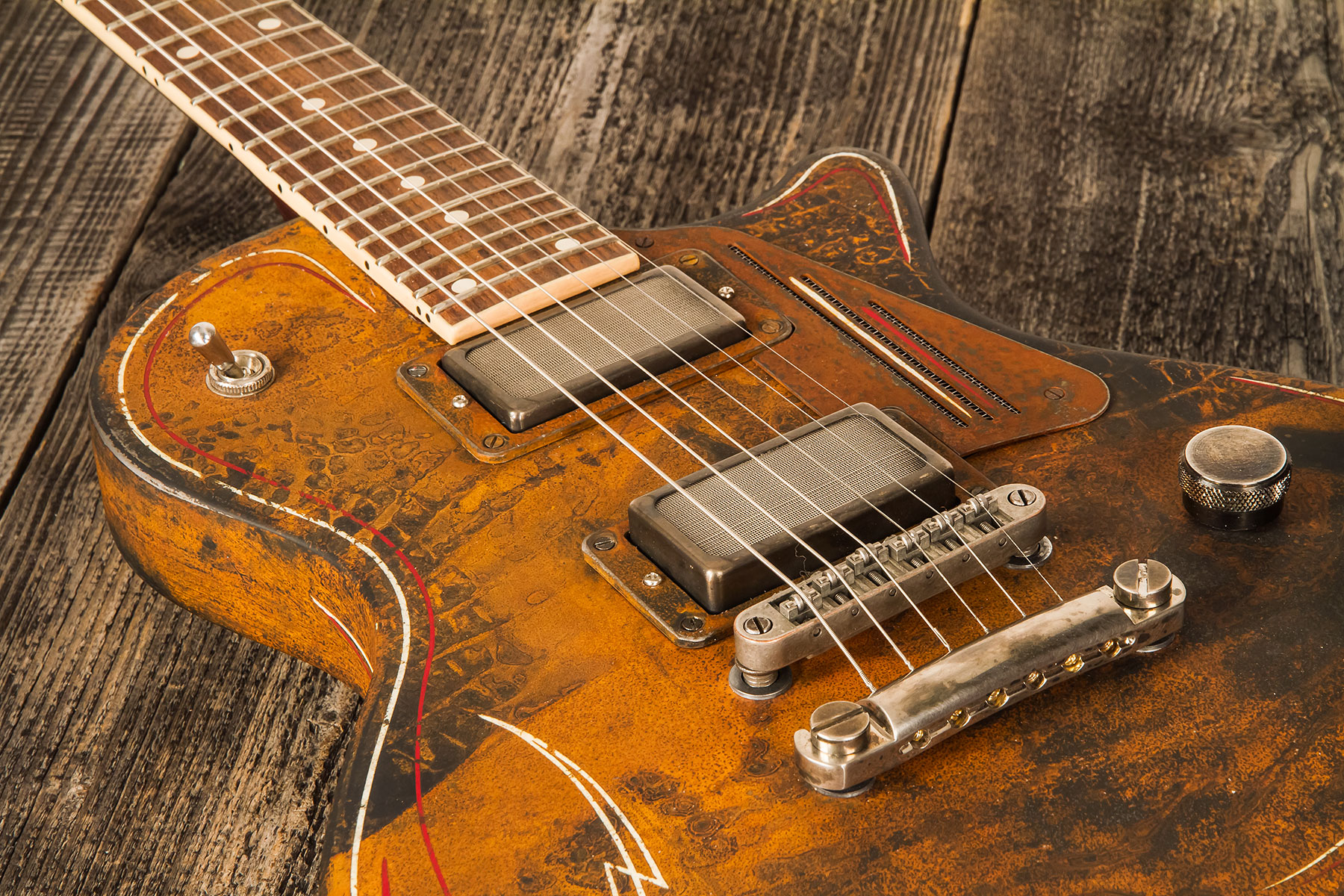 James Trussart Steeldeville Perf.back 2h Ht Rw #21171 - Rust O Matic Pinstriped - Single cut electric guitar - Variation 3