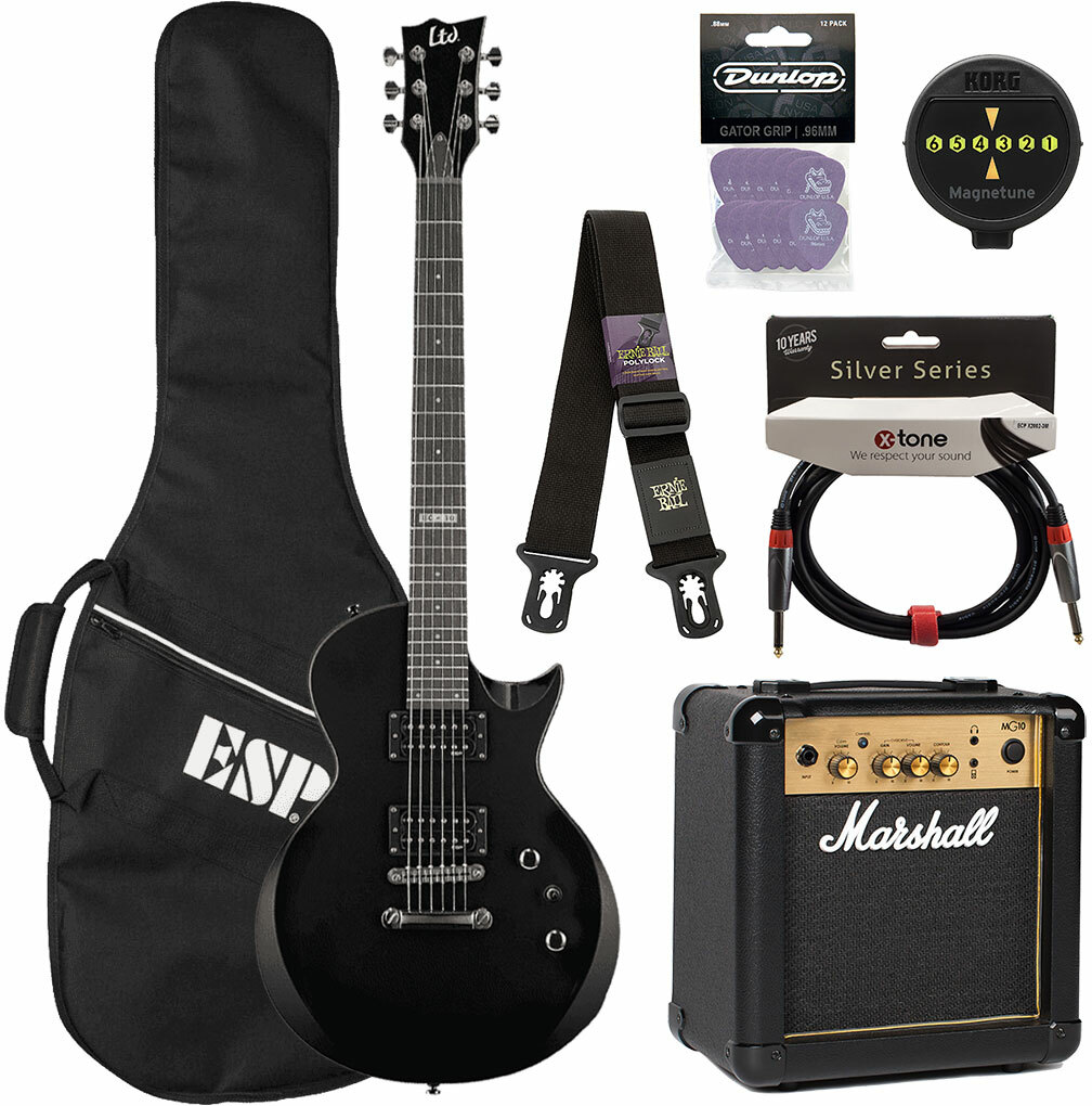 Ltd Ec-10 Kit Pack +marshall Mg10g +magnetune +x2002-3m +polylock Black - Black - Electric guitar set - Main picture