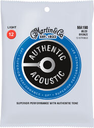 Acoustic guitar strings Martin MA190 Acoustic Guitar 12-String Set Authentic SP 80/20 Bronze 6-String Set Authentic SP 80/20 Bronze 12-54