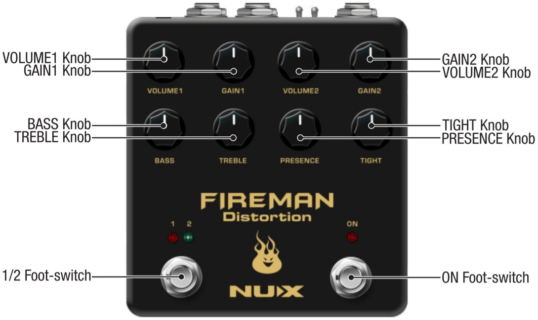 Nux Fireman Dual Channel Distortion Verdugo - Overdrive, distortion & fuzz effect pedal - Variation 2