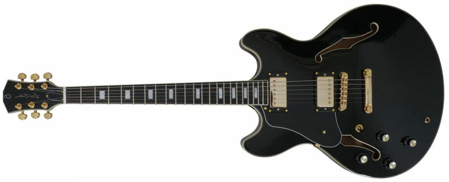 Sire Larry Carlton H7 Lh Signature Gaucher 2h Ht Eb - Black - Semi-hollow electric guitar - Main picture