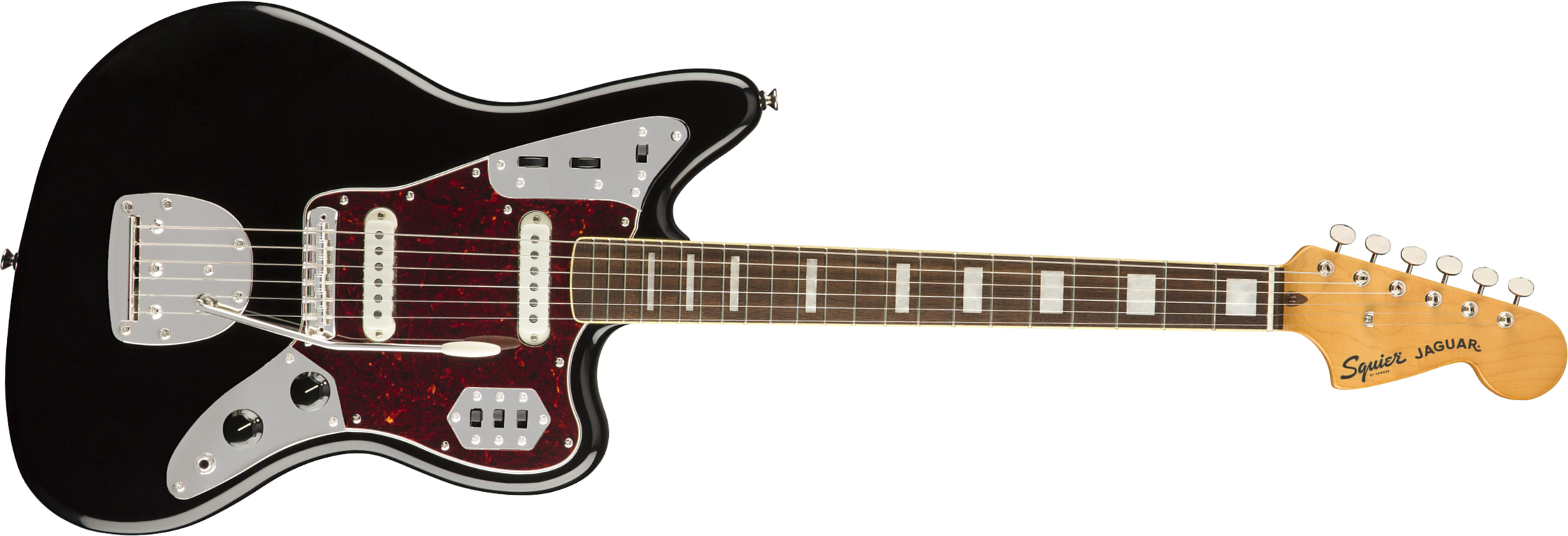 Squier Jaguar Classic Vibe 70s 2019 Lau - Black - Retro rock electric guitar - Main picture