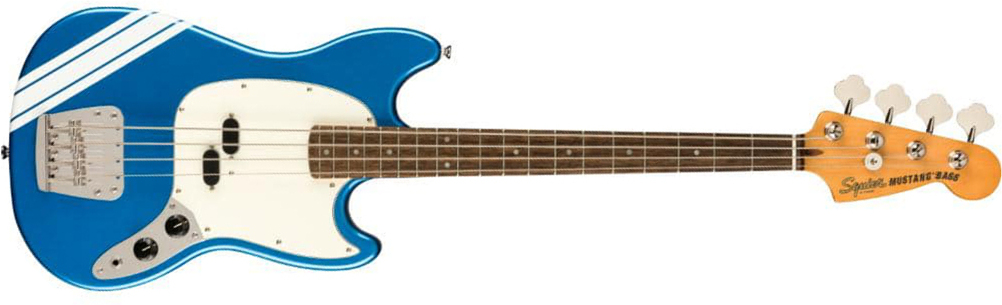 Squier Mustang Bass '60s Classic Vibe Competition Fsr Ltd Lau - Lake Placid Blue With Olympic White Stripes - Electric bass for kids - Main picture