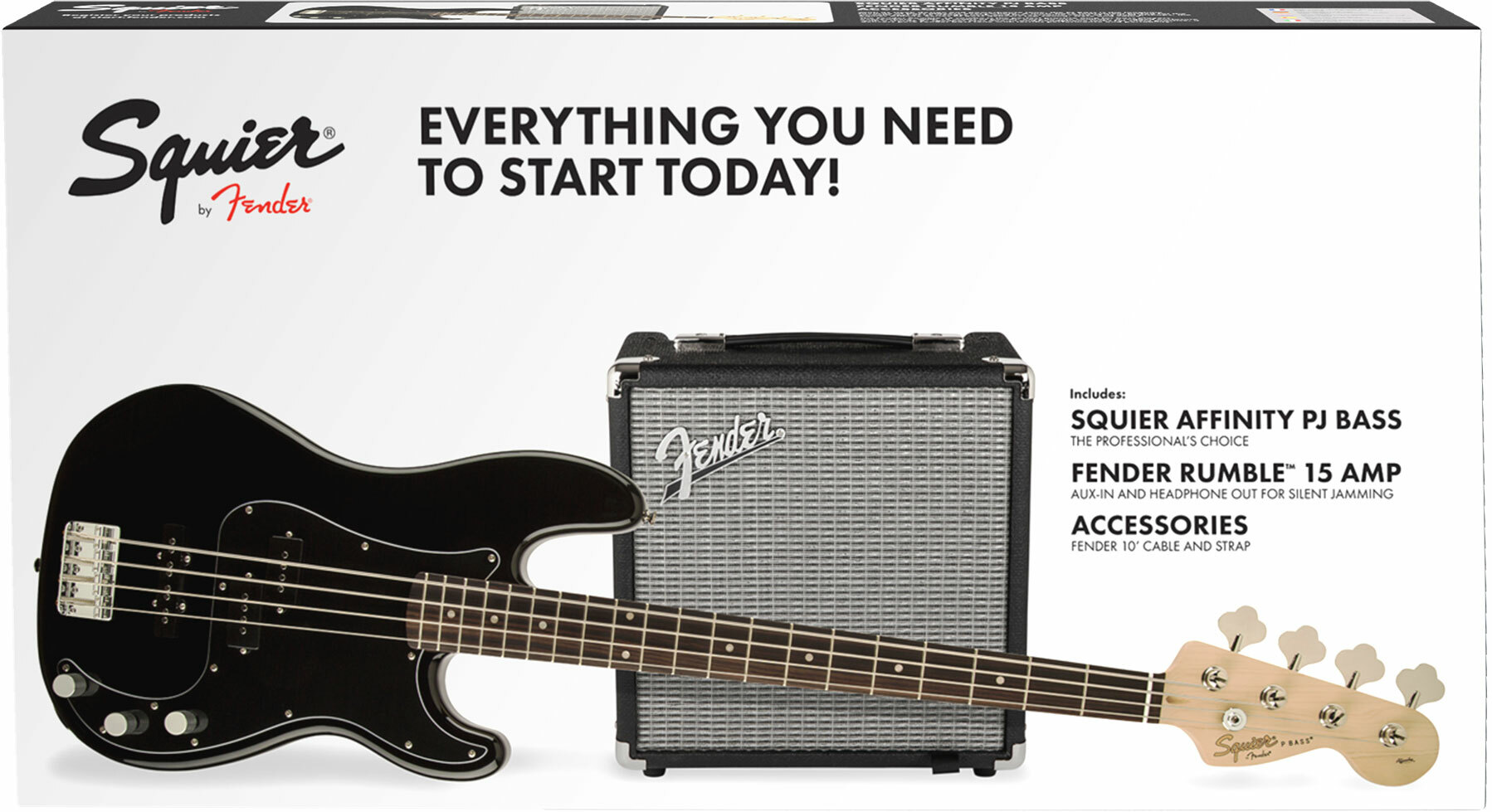 Squier Precision Bass Pj Affinity Series +fender Rumble 15 V3 Uk Lau - Black - Electric bass set - Main picture