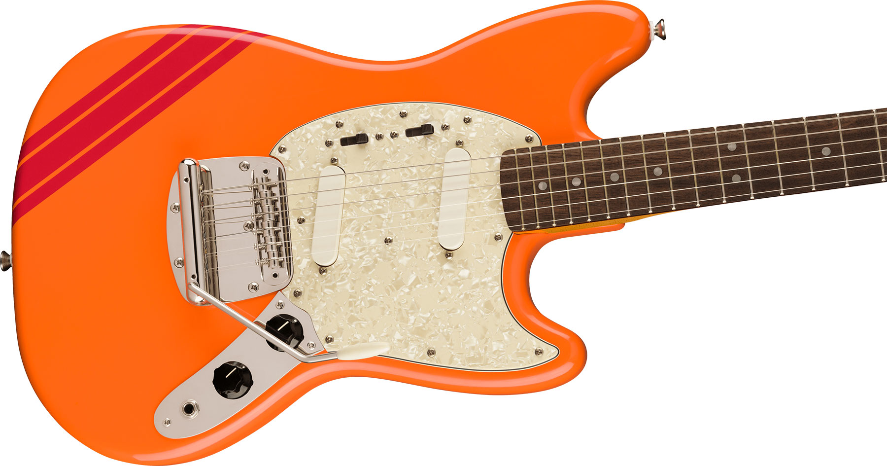 Squier Mustang  Classic Vibe 60s Competition Fsr Ltd Lau - Capri Orange W/ Dakota Red Stripes - Str shape electric guitar - Variation 2