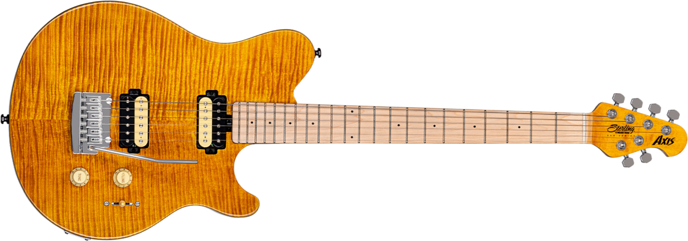 Sterling By Musicman Axis Flame Maple Ax3fm Hh Trem Mn - Trans Gold - Single cut electric guitar - Main picture