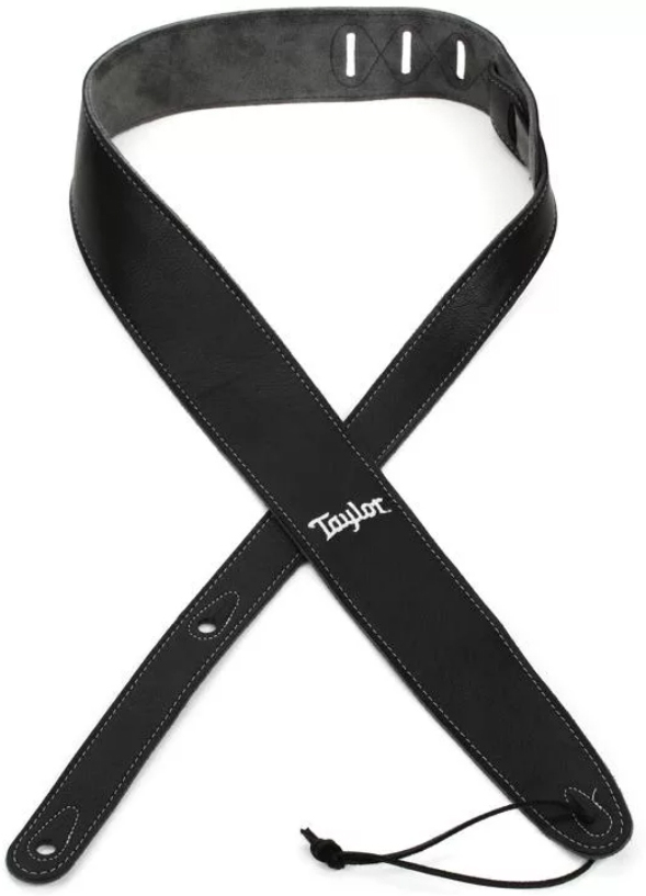Taylor Strap Black Leather Suede Back 2.5 Inches Black Leather Silver Logo - Guitar strap - Main picture
