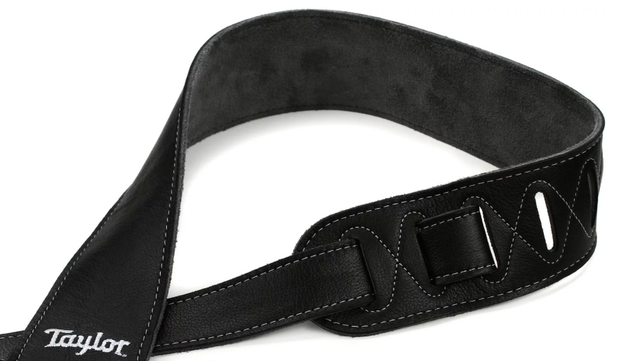 Taylor Strap Black Leather Suede Back 2.5 Inches Black Leather Silver Logo - Guitar strap - Variation 1