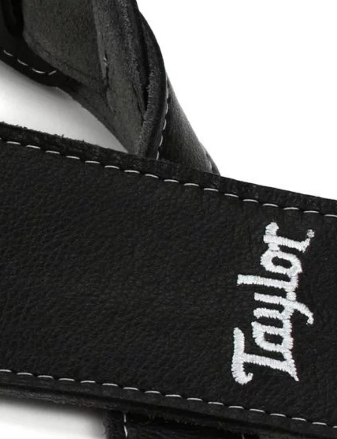 Taylor Strap Black Leather Suede Back 2.5 Inches Black Leather Silver Logo - Guitar strap - Variation 2