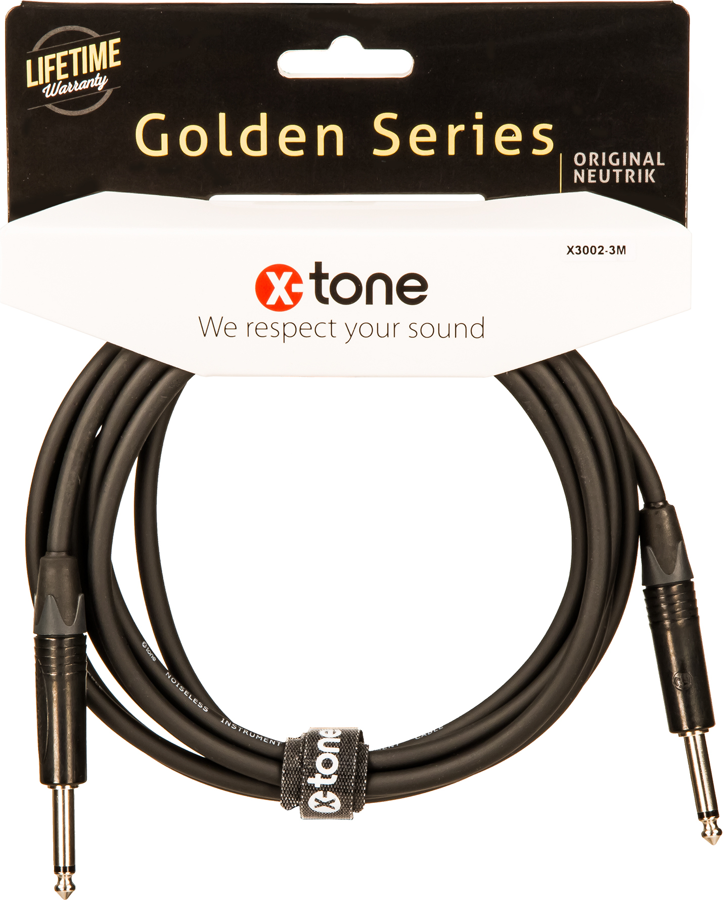 X-tone X3002-3m Instrument Cable Golden Series Neutrik Droit/droit 3m - Cable - Main picture